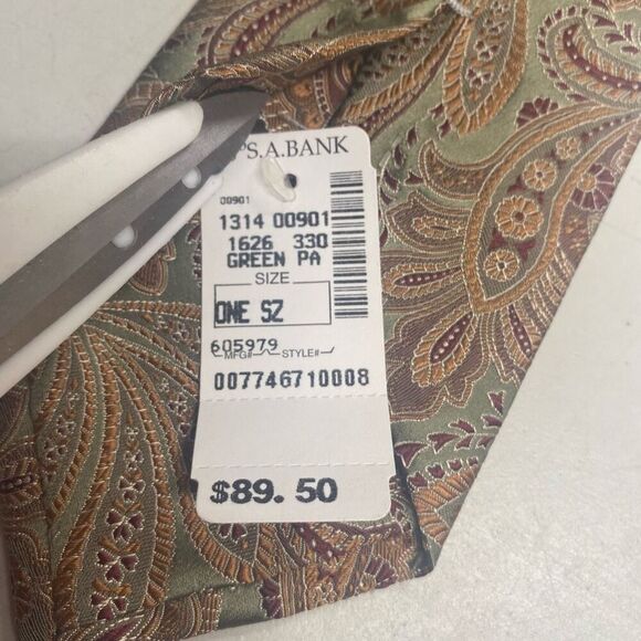 JoS.A.BANK Signature Collection Gray Gold Paisley Silk Tie New With Tags - Picture 3 of 11